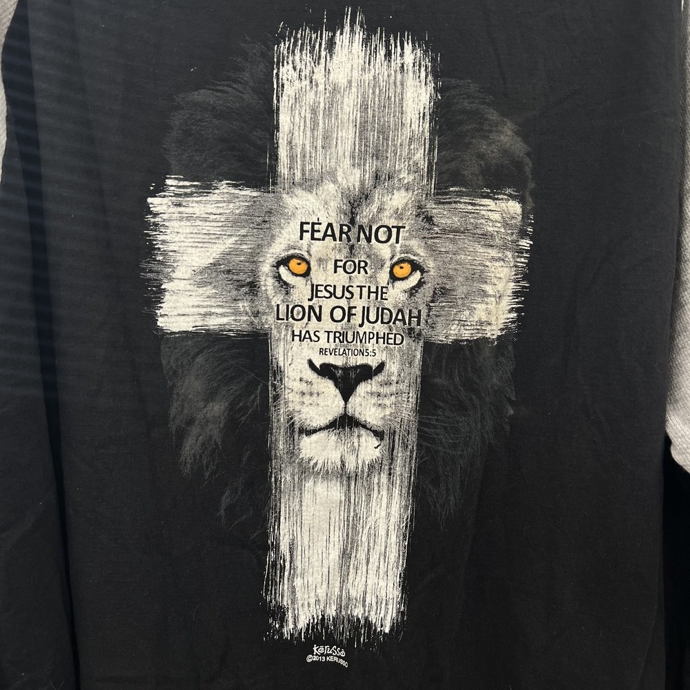 Vintage Kerusso Lion Cross Raglan Shirt Mens 3XL XXXL Long Sleeve Fear Not EUC - Picture 2 of 9